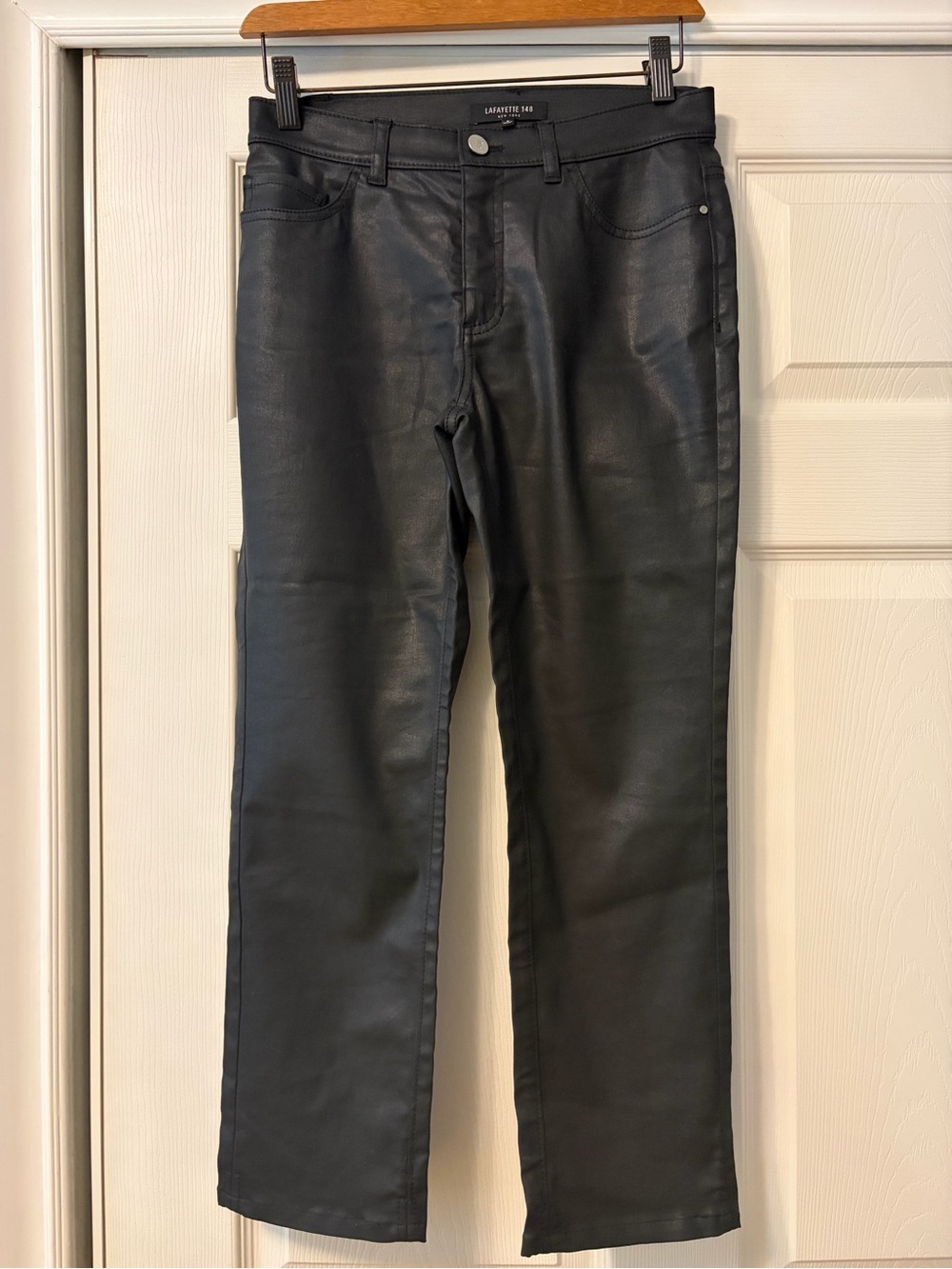 Lafayette 148 New York Black Coated Straight-Leg Pants